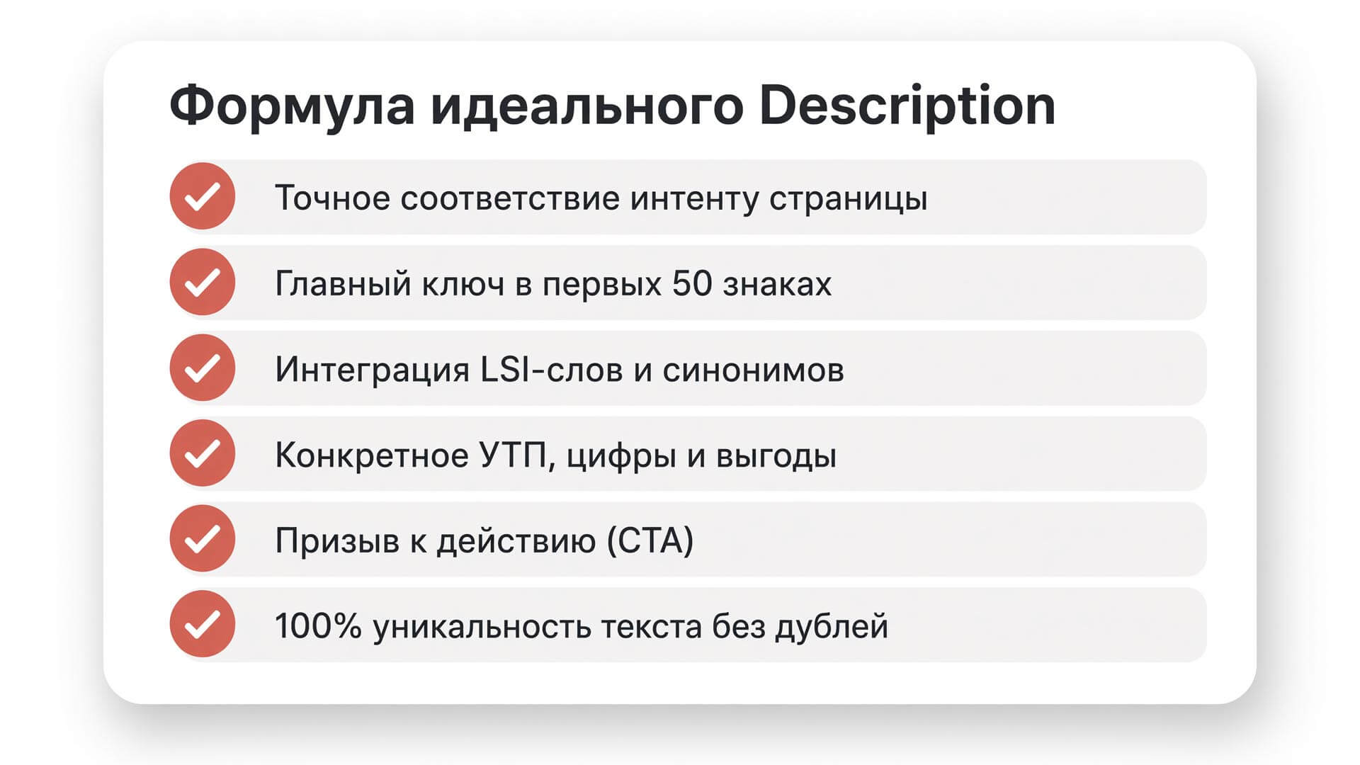 Чек-лист критериев качества для написания метатега Description